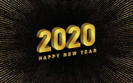 Happy New Year 2020. Golden numbers on a black background, textured with shimmering glitter. Vector holiday illustration.のイラスト素材
