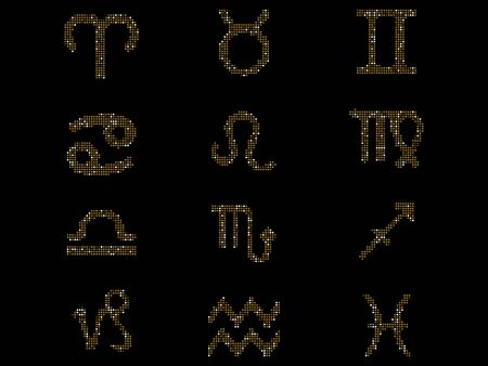 Shiny luxury zodiac signs. Set of glitter zodiac signs. Glamorous design element.のイラスト素材
