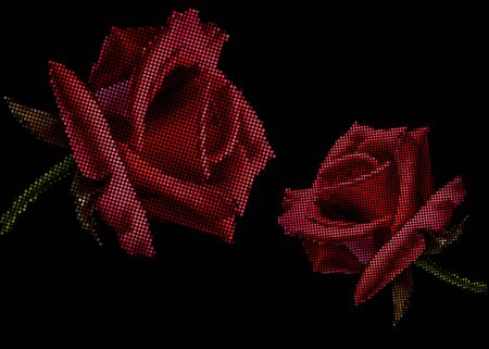 Halftone red roses on a black background.のイラスト素材