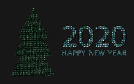 christmas, new year, 2020, tree and text happy new year, glitter.のイラスト素材