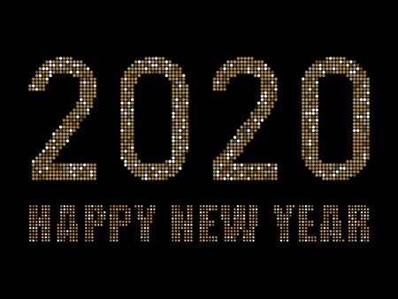 2020 Happy new year. Gold Numbers Design of greeting card. Gold Shining Pattern. Happy New Year Banner with 2020 Numbers on Bright Background.のイラスト素材