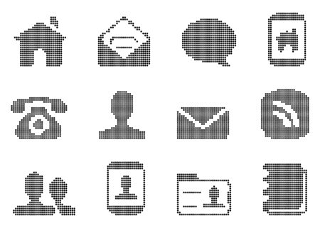 Mobile application icons. Halftone. Black characters. Dotted illustration isolated on a white background.のイラスト素材