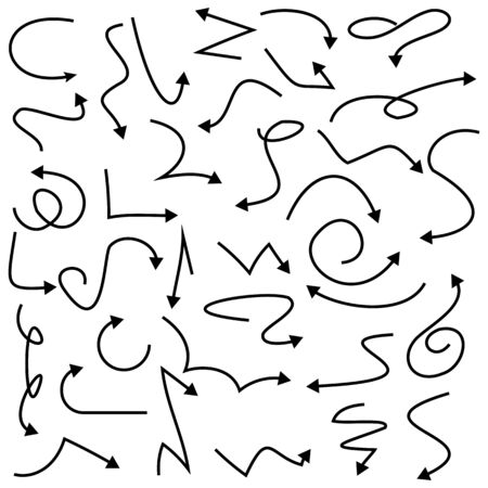 Black drawn arrows. Set of curves of isolated arrows on a white background.のイラスト素材