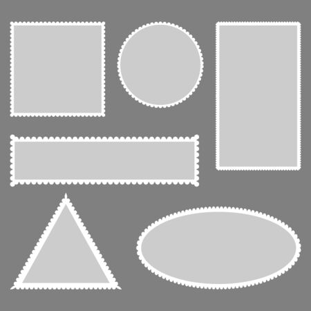 Set blank postage stamp.Toothed border mailing postal sticker template.のイラスト素材