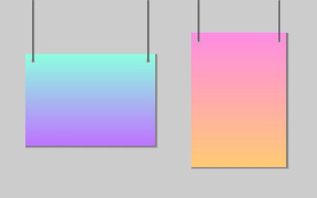 Vector realistic gradient blank A4 paper poster hanging on a rope with clip - stock vector. EPS 10のイラスト素材