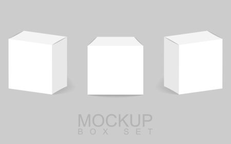Blank cardboard package boxes mockup. Box set. Three templates, layout of boxes in different positions with a shadow for design or branding - vector illustration. Eps 10のイラスト素材