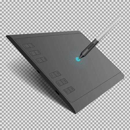 graphic tablet in black with a pen on a transparent background. Isolated vector illustrationのイラスト素材