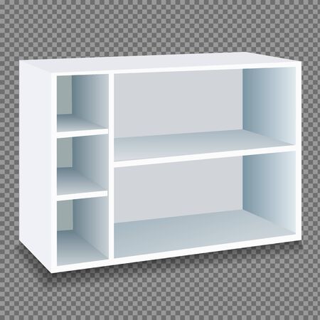 Cupboard with shelves in white on a transparent background. Isolated vector illustration.のイラスト素材