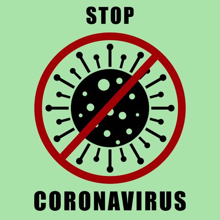 Favilavir antiviral drug to fight COVID-19, MERS-Cov, Novel coronavirus 2019-nCoV , Abstract virus strain model Novel coronavirus 2019-nCoV is crossed out with red STOP signのイラスト素材
