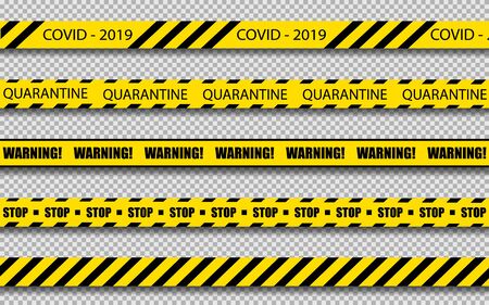 Set of yellow lines with different inscriptions about the danger of the coronovirus. ERS-Cov Middle East Respiratory Syndrome, Coronavirus , New Coronavirus 2019-nKoV .のイラスト素材