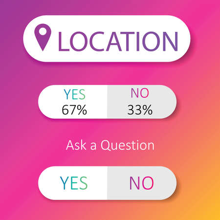 Location icon, sign, sticker template. Web buttons YES or NO. Statistic. Blogging. Social media  concept. Vector illustration. EPS 10のイラスト素材