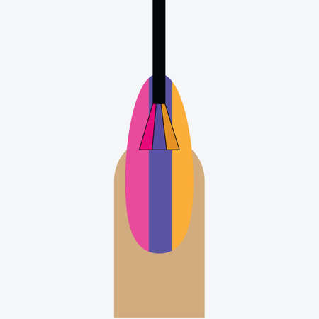 Hand finger with fingernail painted with a brush. Multi-colored salon manicure. Isolated vector object on a white background. EPS 10のイラスト素材