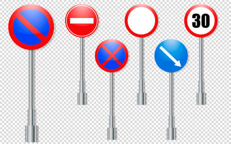 Set of road signs on a transparent backgroundのイラスト素材