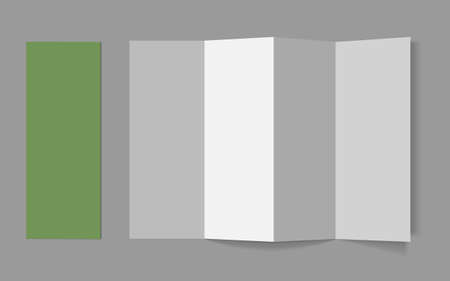 Blank tri fold flyer with cover on gray background. 3D illustration with soft shadows. Vector EPS10 illustration.のイラスト素材