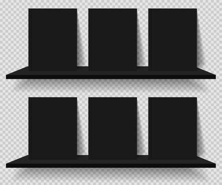 Two black shelves and six books on a transparent background.の写真素材