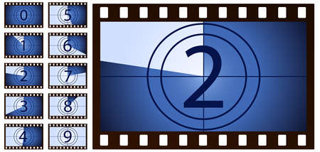 retro film countdown blue on white background. Isolated vector objects.のイラスト素材