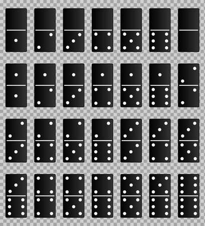 Realistic black domino full set isolated on transparent background. Dominoes bones art design. Vector illustrationのイラスト素材