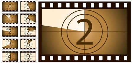 retro film countdown brown on white background. Isolated vector objects.のイラスト素材