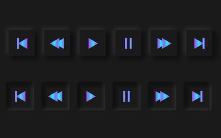 play buttons, neomorphic style black player. trend 2021のイラスト素材