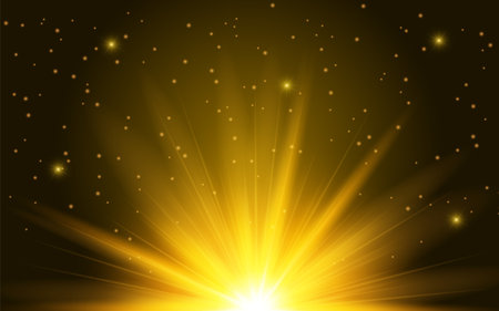 Glowing background, flashes of bright yellow light. Vector illustration.のイラスト素材