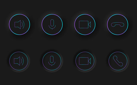 Black buttons in Neomorphism design style. Communication buttons set modern buttons. Vectorのイラスト素材