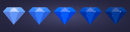 set of blue flat diamond on dark backgroundのイラスト素材