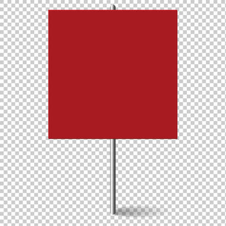 Red square Blank banner mock up on metal stick. Protest placard, public transparency with metal holder. Protest sign isolated on transparent backgroundのイラスト素材