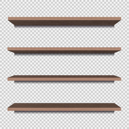 Wooden shelves on a transparent background. Isolated vector objectのイラスト素材