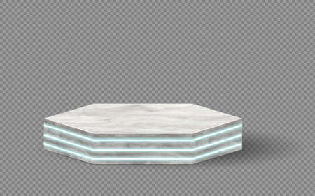 marble podium with neon glowing rings. conceptual scene stage showcase for new product, advertising sale, banner, discount, presentation, cosmetics. with copy space.のイラスト素材