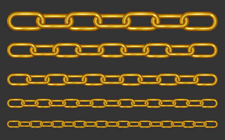 Collection of gold metal chains on dark backgroundのイラスト素材