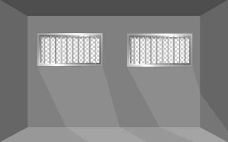 Gray room. Window with bars. Prison interiorのイラスト素材