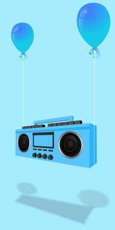 Modern stylish music receiver. Blue boombox, audio and music. Retro old realistic 3d object. Vintage tape recorder isolated on a blue background. vector illustrationのイラスト素材