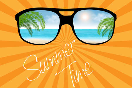 Summer time glasses with palm trees and the sunのイラスト素材