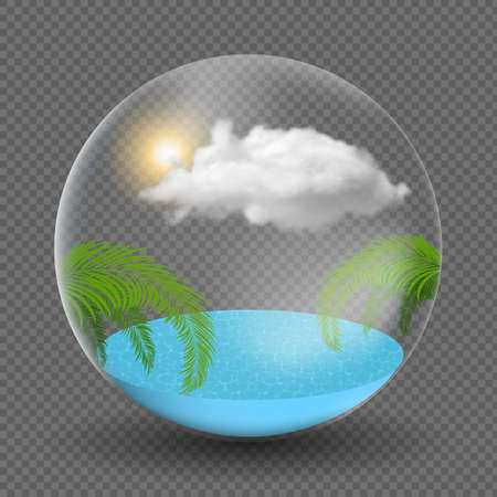 Crystal ball with sea palms and clouds inside on transparent backgroundのイラスト素材