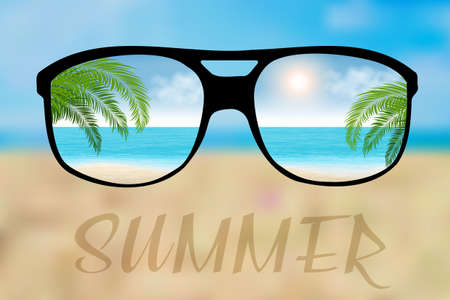 Summer time glasses with palm trees and the sunのイラスト素材