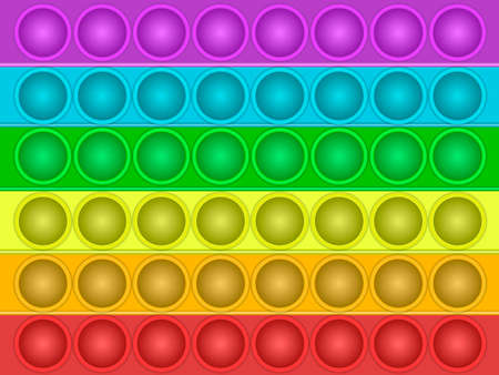 Fidget toy pattern. Popit sensory vector toy. Seamless rainbow popular pop it. 3d realistic antistress fidgeting toy. Bubble popit fidget vector. Anti stress rainbow sensory icon. Cartoon illustrationのイラスト素材