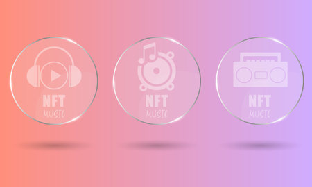3D NFT token round transparent cards in cryptography. NFT cards with music. A non-fungible token with information from the blockchain. ERC20. vector eps 10のイラスト素材