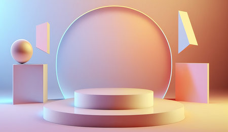 abstract modern minimal background, podium in pastel colors. Empty showcase, empty product display platform. Illustrationの写真素材