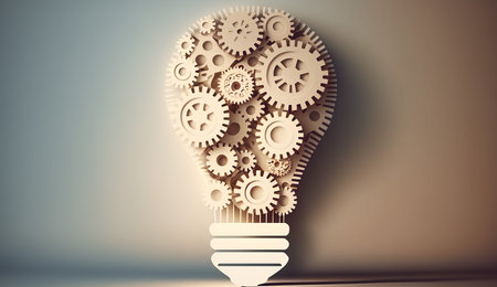 Strategy concept with light bulb and gears. paper cut design.の写真素材