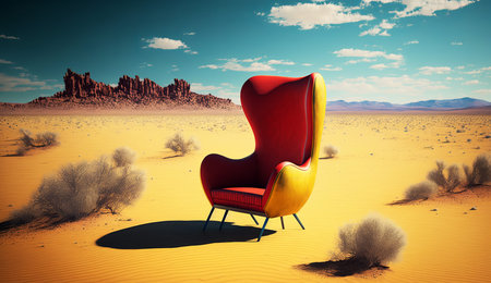 the lonely chair in the desert, have a seat and enjoy the view. summer illustrationの写真素材