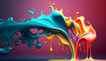 Splashing colors on pink background. Beautiful