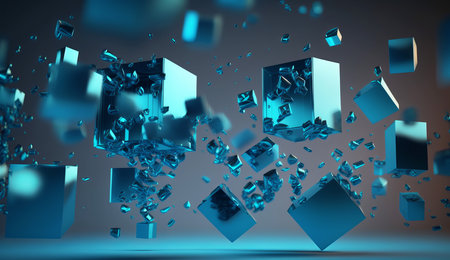 Ice cubes levitating on light blue background. illustrationの写真素材