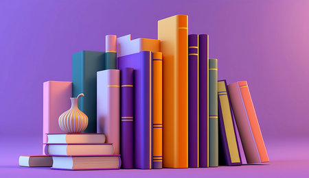 Multi-colored books stand on a bright background. illustrationの写真素材