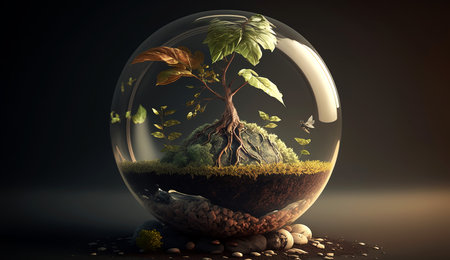 World environment and earth day concept with glass globe and eco friendly environment.の写真素材