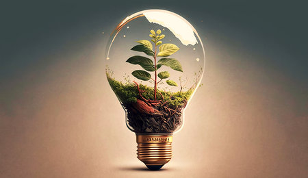 The tree growing on the soil in a light bulb. Creative ideas of earth dayの写真素材