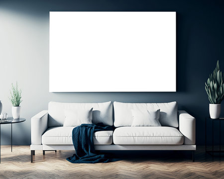 Painting on a white wall. white canvas. Mockupの写真素材
