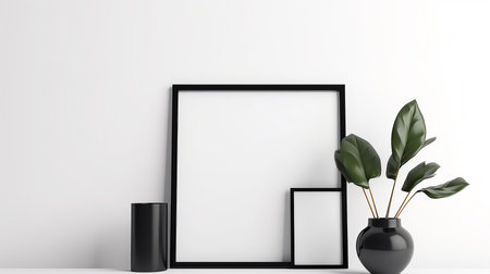 Black photo frame mockup isolated on white background. Illustrationの素材