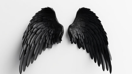 black angel wings on white background. Illustrationの素材