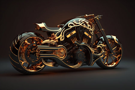black and gold motorcycle on a dark background. Illustrationの素材