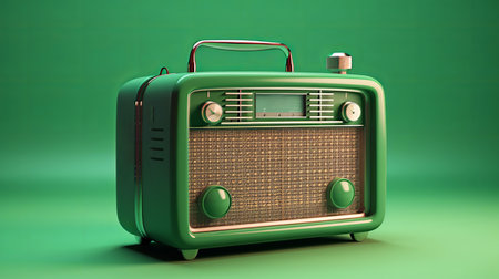 Old retro radio on a green background. Illustrationの素材